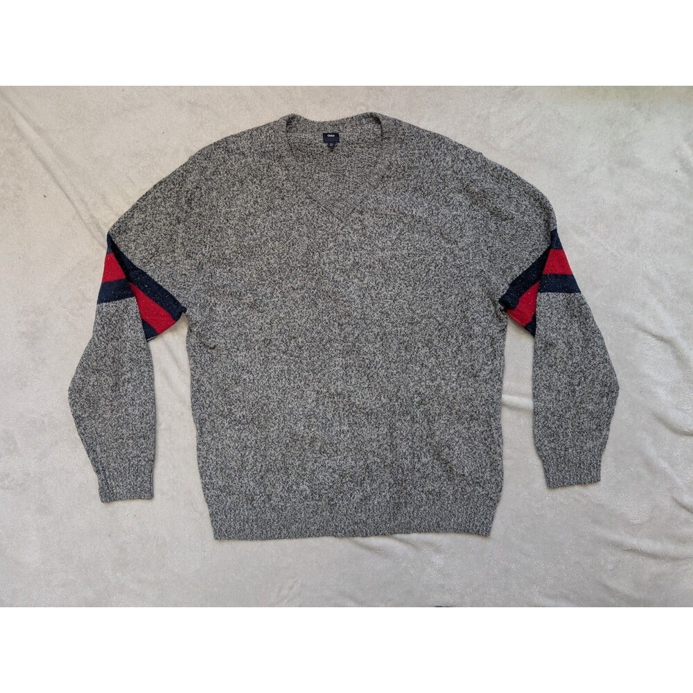 Gap V Neck Sweater Mens Size XXL Gray Knit Wool Cotton Blend Pullover